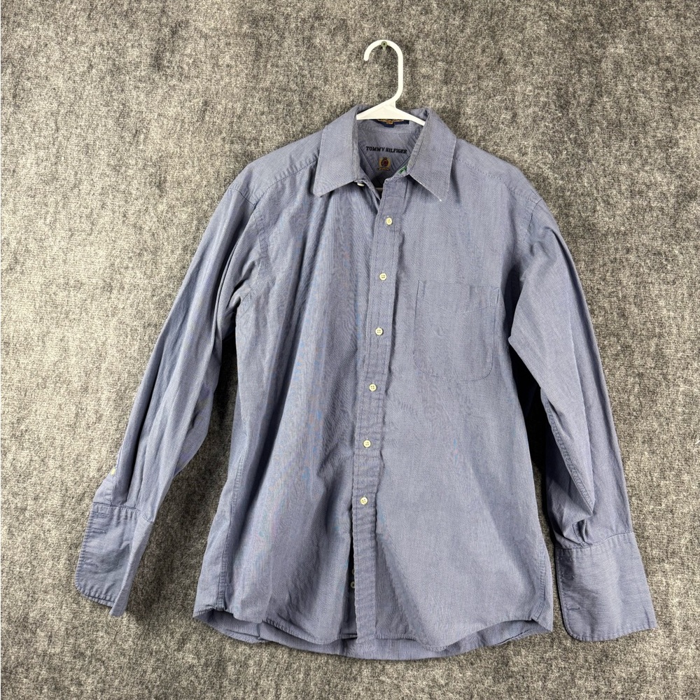 Tommy Hilfiger Men’s Long Sleeve Dress Shirt Size 15 32/33 Blue Micro Check